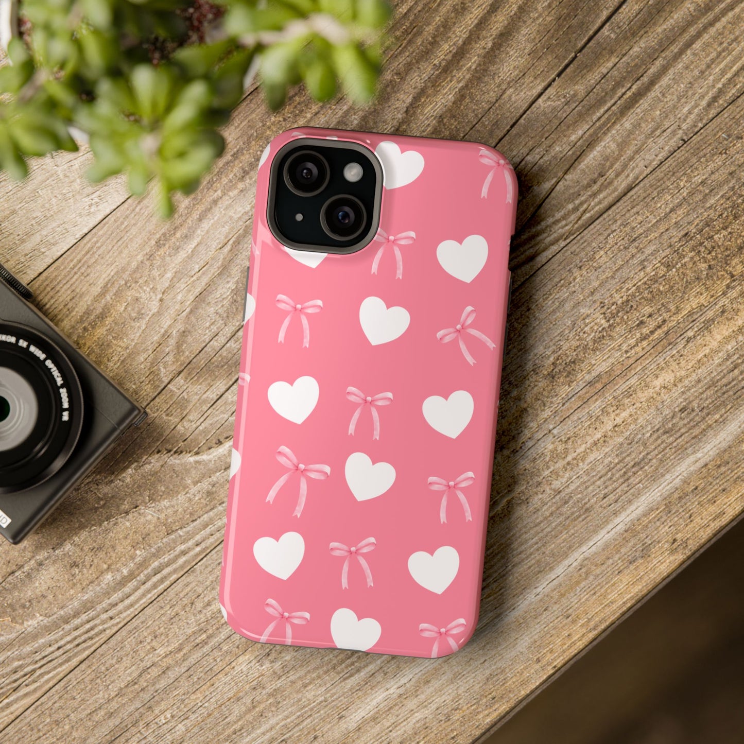 Pink Bows & White Hearts MagSafe iPhone® Case