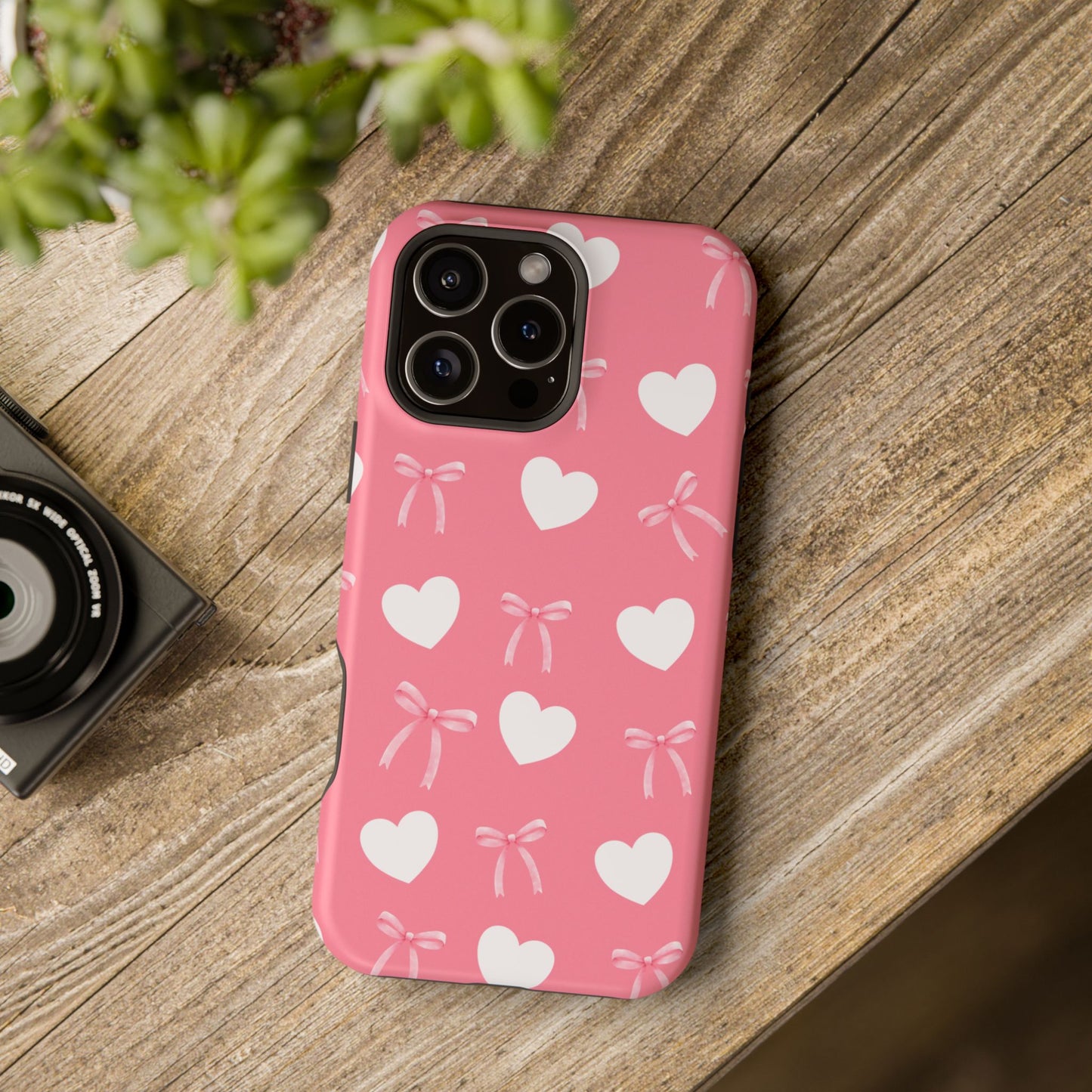 Pink Bow & White Hearts MagSafe iPhone® Case