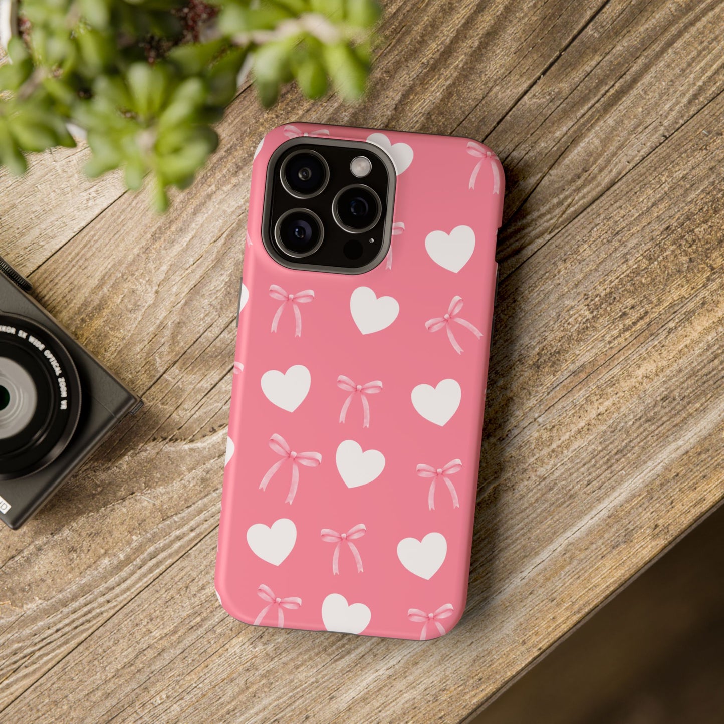 Pink Bows & White Hearts MagSafe iPhone® Case