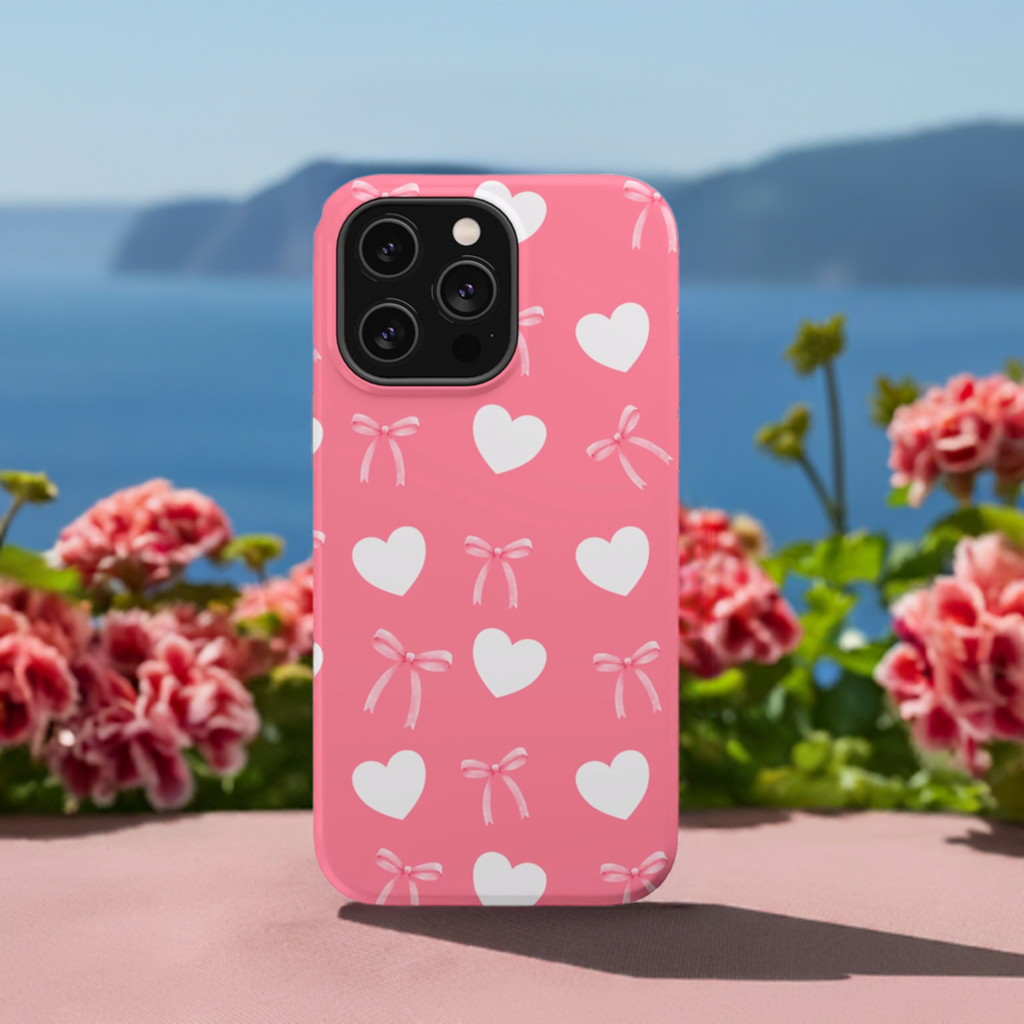 Pink Bows & White Hearts MagSafe iPhone® Case