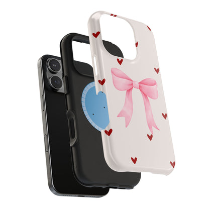 Pink Bow & Red Hearts MagSafe iPhone® Case