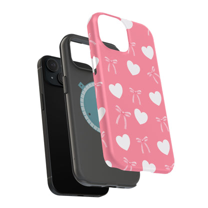 Pink Bows & White Hearts MagSafe iPhone® Case