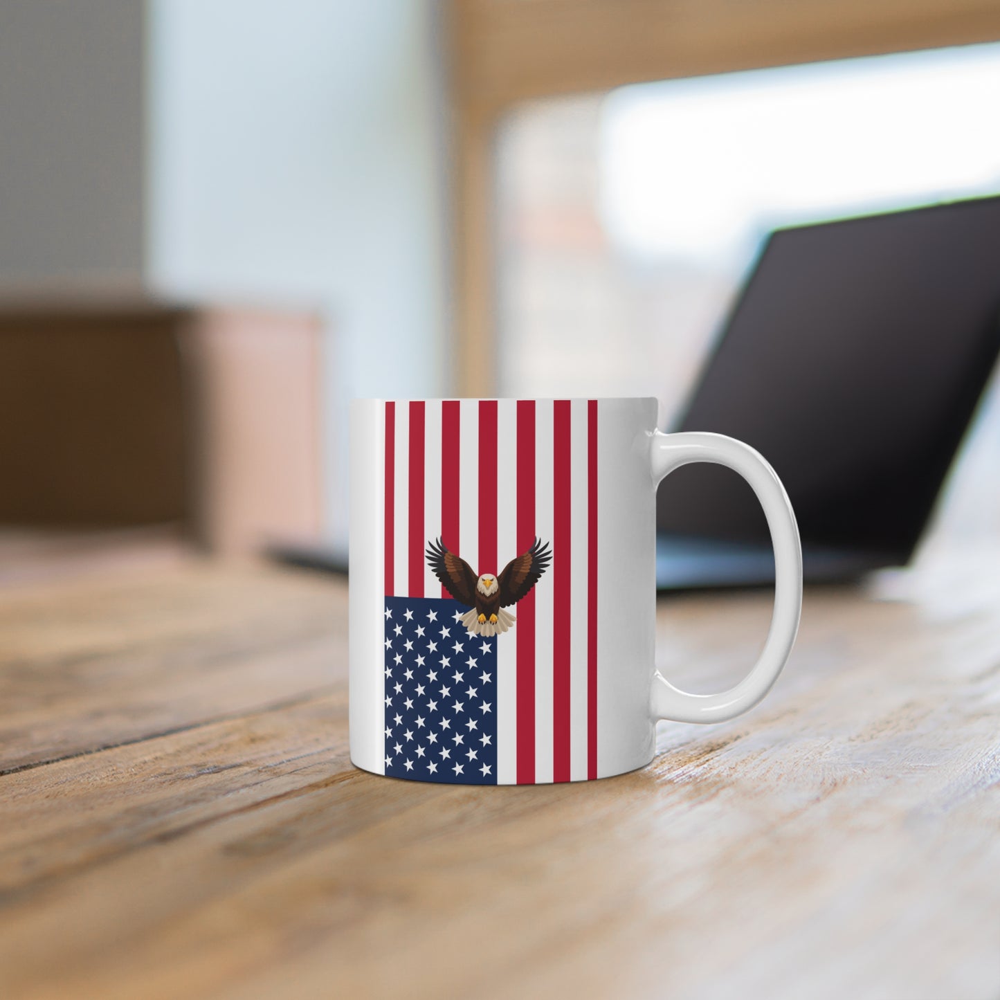 Inspirational Mug Declaring Power, Wisdom, Strength with Subtle American Flag Accent