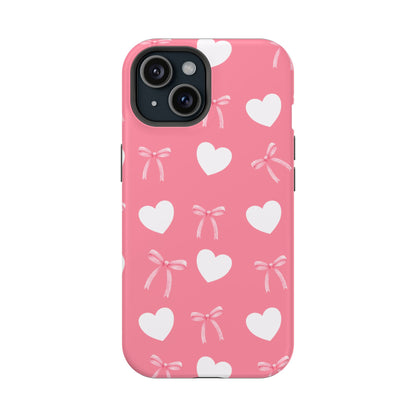 Pink Bow & White Hearts MagSafe iPhone® Case