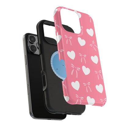 Pink Bow & White Hearts MagSafe iPhone® Case