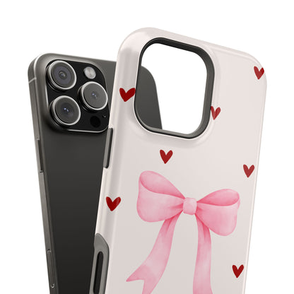 Pink Bow & Red Hearts MagSafe iPhone® Case
