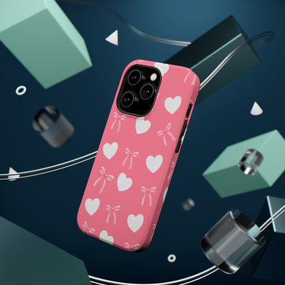 Pink Bow & White Hearts MagSafe iPhone® Case