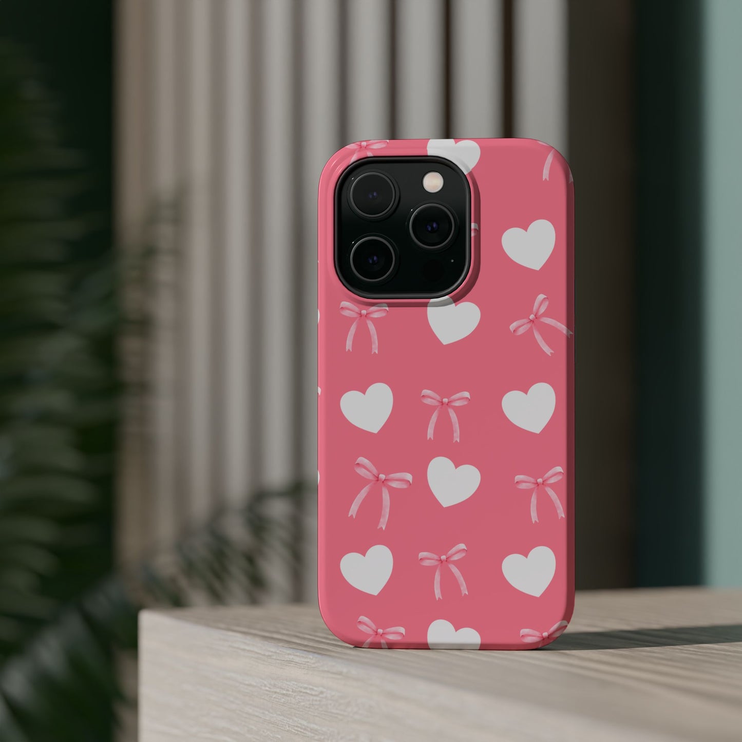 Pink Bow & White Hearts MagSafe iPhone® Case