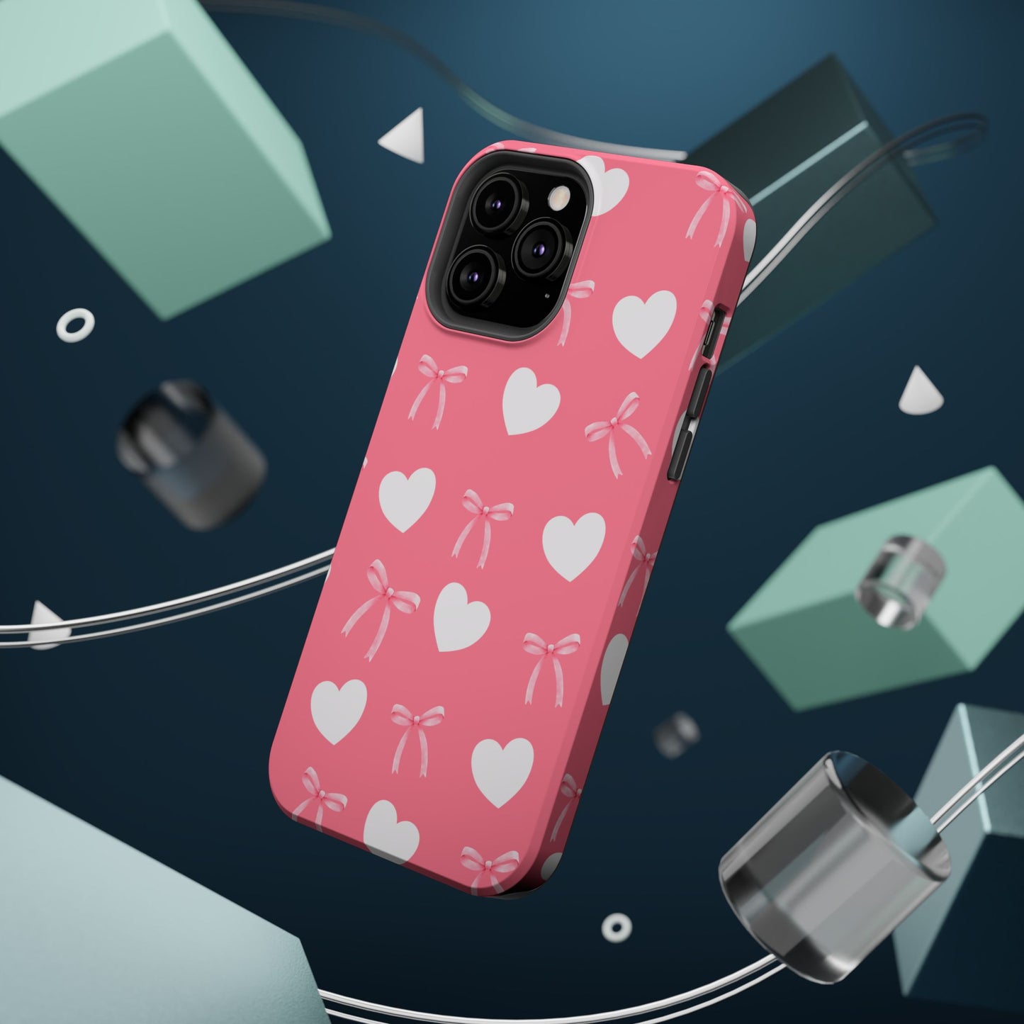 Pink Bow & White Hearts MagSafe iPhone® Case