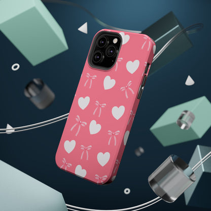Pink Bow & White Hearts MagSafe iPhone® Case