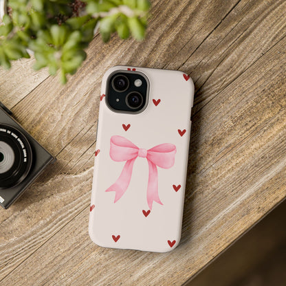 Pink Bow & Red Hearts MagSafe iPhone® Case