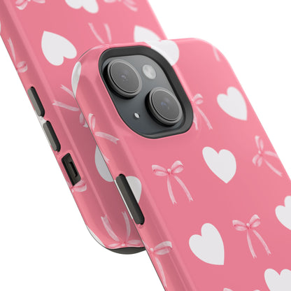 Pink Bow & White Hearts MagSafe iPhone® Case