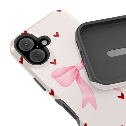 Pink Bow & Red Hearts MagSafe iPhone® Case