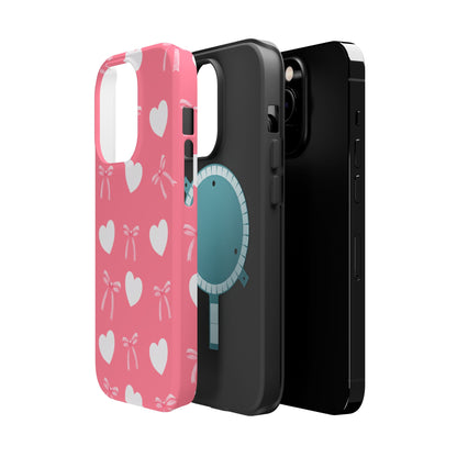 Pink Bows & White Hearts MagSafe iPhone® Case