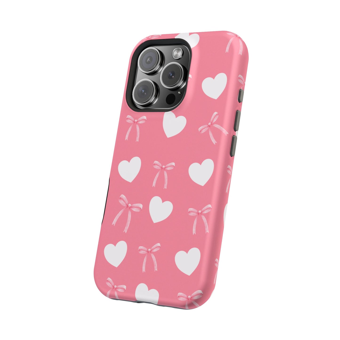 Pink Bow & White Hearts MagSafe iPhone® Case