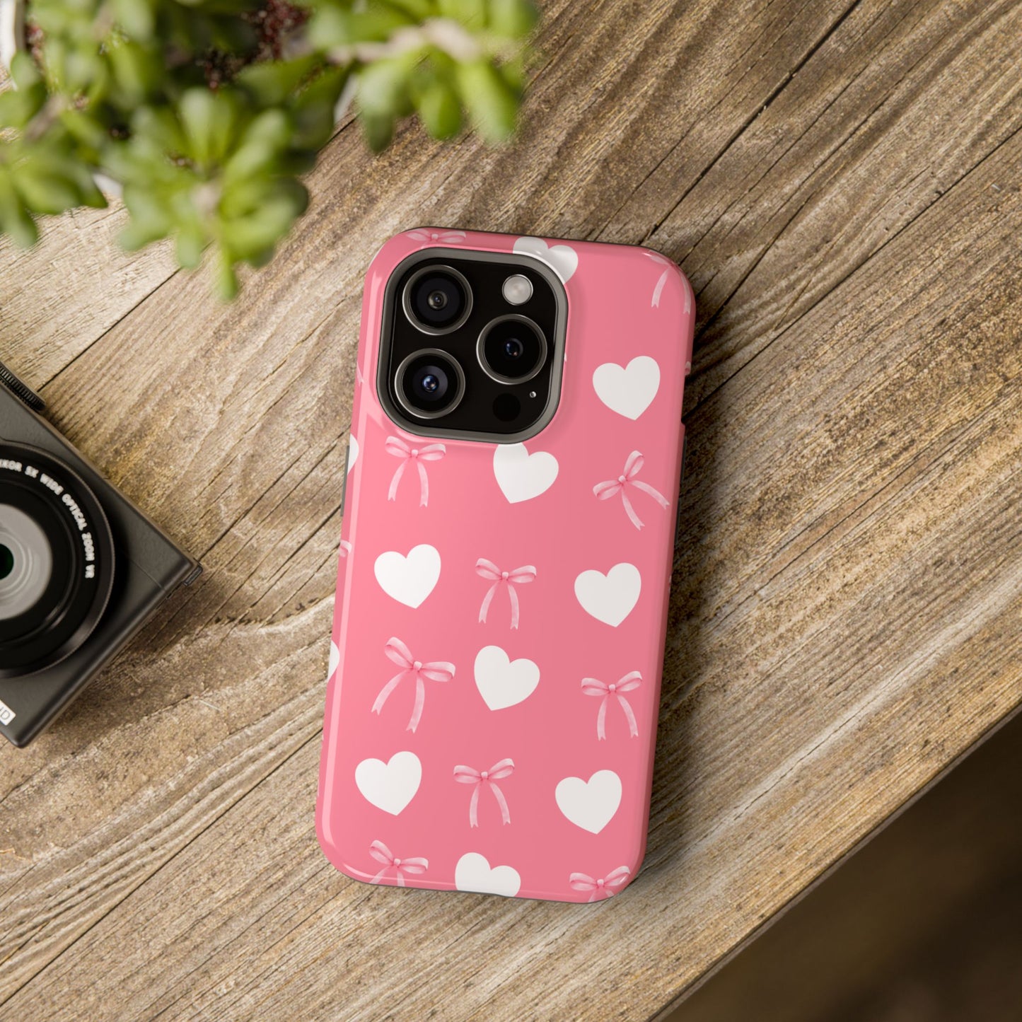 Pink Bow & White Hearts MagSafe iPhone® Case
