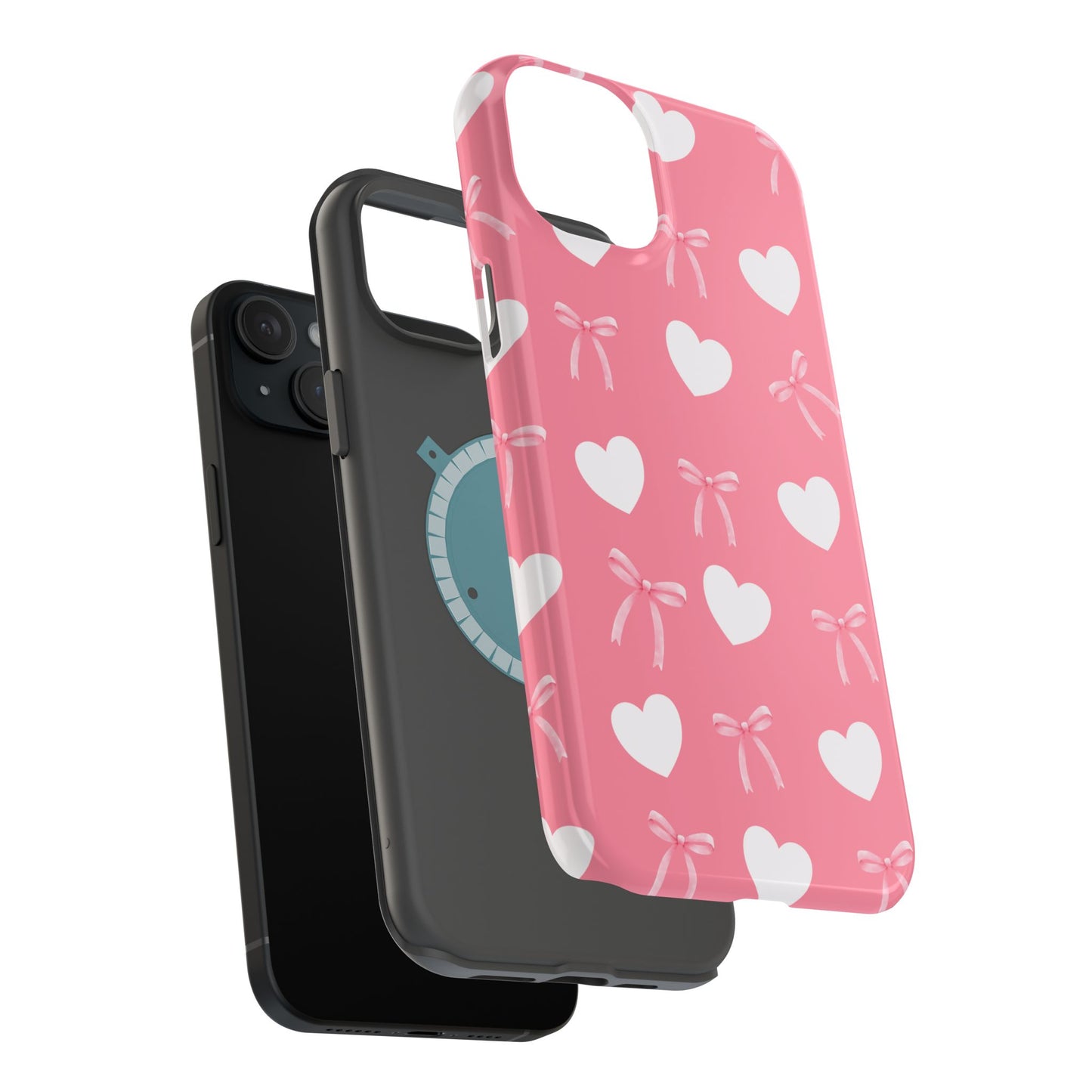 Pink Bow & White Hearts MagSafe iPhone® Case
