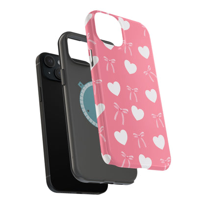 Pink Bow & White Hearts MagSafe iPhone® Case