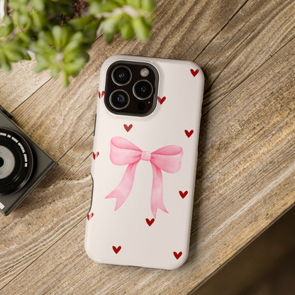 Pink Bow & Red Hearts MagSafe iPhone® Case
