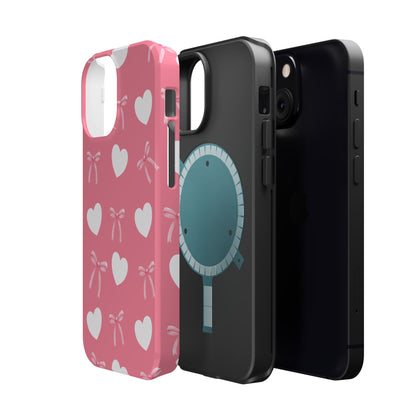 Pink Bow & White Hearts MagSafe iPhone® Case