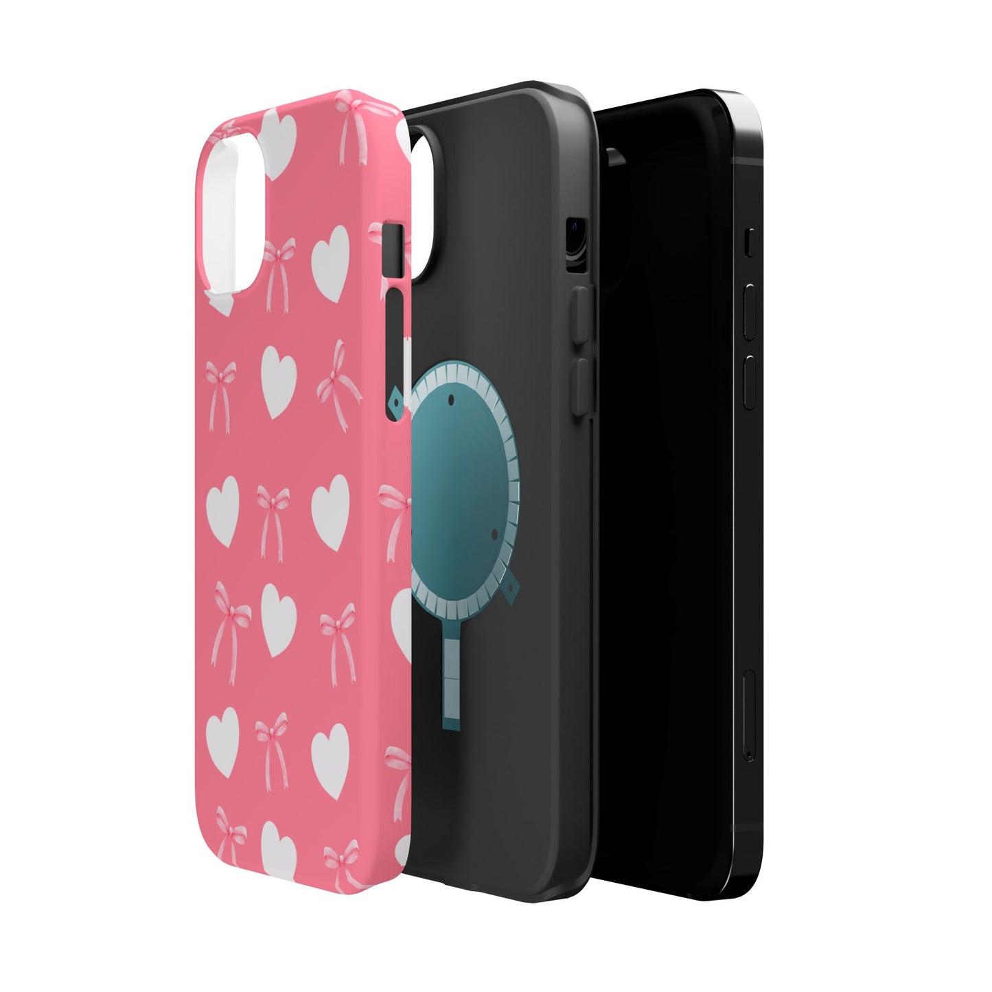 Pink Bow & White Hearts MagSafe iPhone® Case