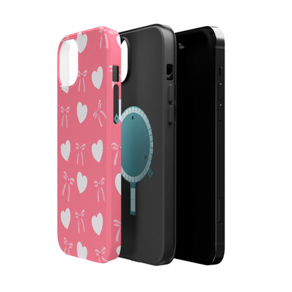 Pink Bow & White Hearts MagSafe iPhone® Case
