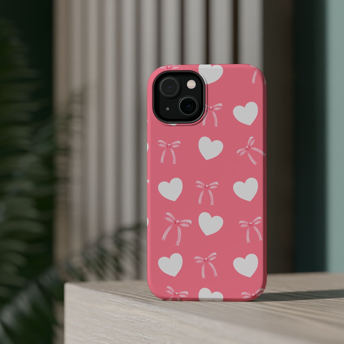 Pink Bow & White Hearts MagSafe iPhone® Case