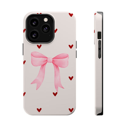 Pink Bow & Red Hearts MagSafe iPhone® Case