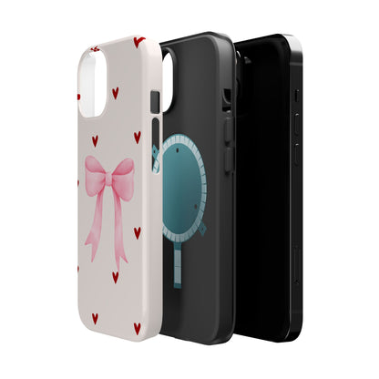 Pink Bow & Red Hearts MagSafe iPhone® Case