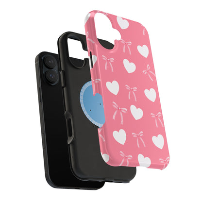 Pink Bow & White Hearts MagSafe iPhone® Case