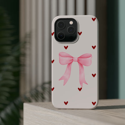 Pink Bow & Red Hearts MagSafe iPhone® Case