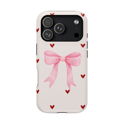Pink Bow & Red Hearts MagSafe iPhone® Case