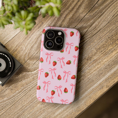 Pink Bow & Strawberry MagSafe iPhone® Case