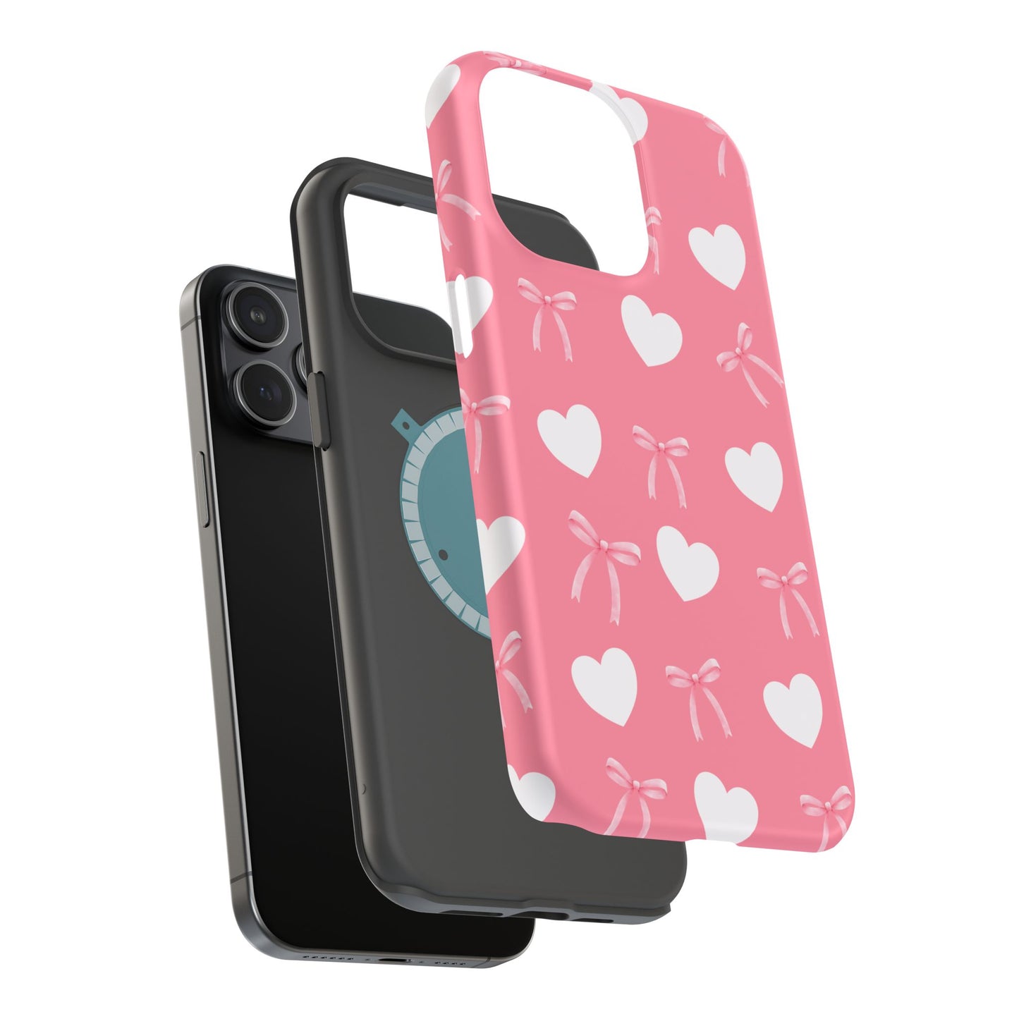 Pink Bow & White Hearts MagSafe iPhone® Case