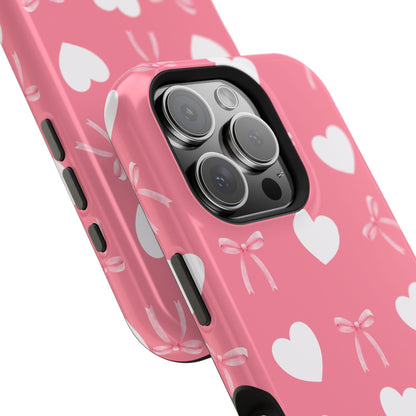 Pink Bow & White Hearts MagSafe iPhone® Case
