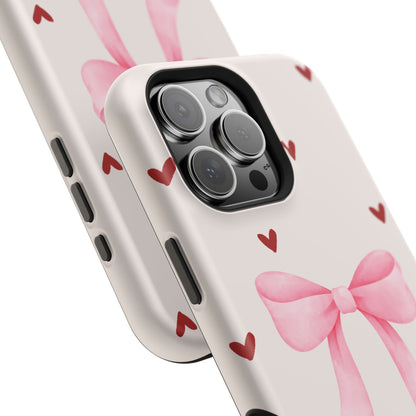 Pink Bow & Red Hearts MagSafe iPhone® Case
