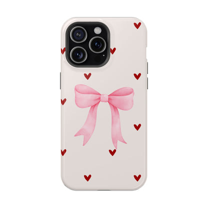 Pink Bow & Red Hearts MagSafe iPhone® Case