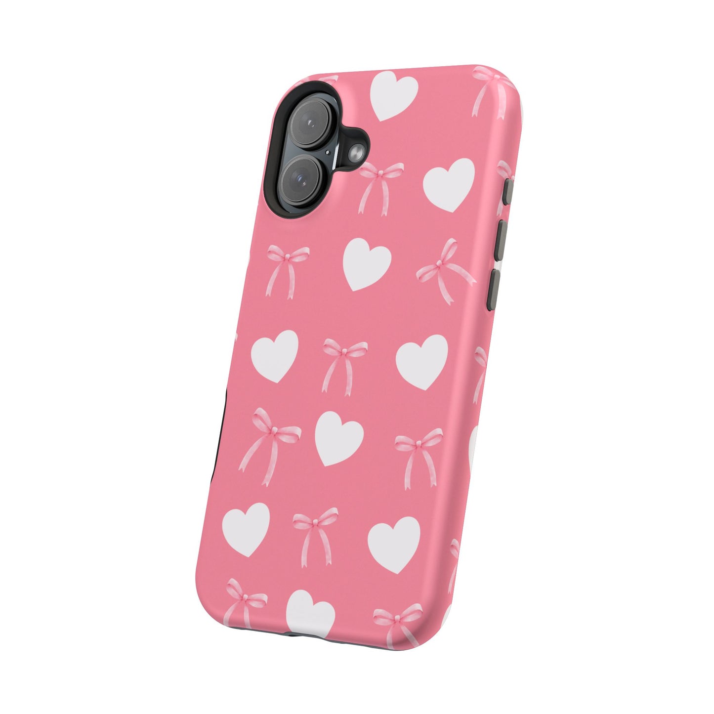 Pink Bow & White Hearts MagSafe iPhone® Case