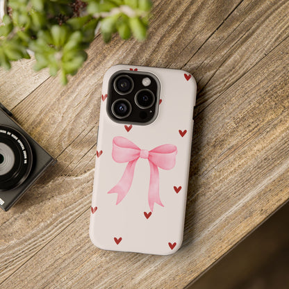Pink Bow & Red Hearts MagSafe iPhone® Case