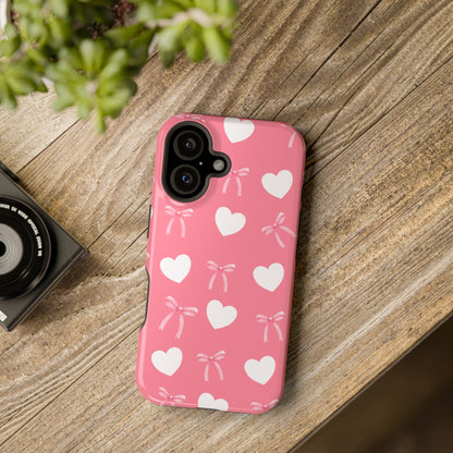 Pink Bow & White Hearts MagSafe iPhone® Case