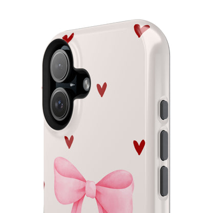 Pink Bow & Red Hearts MagSafe iPhone® Case