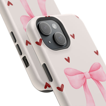 Pink Bow & Red Hearts MagSafe iPhone® Case