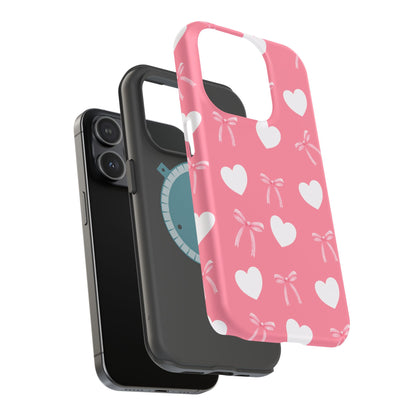 Pink Bow & White Hearts MagSafe iPhone® Case
