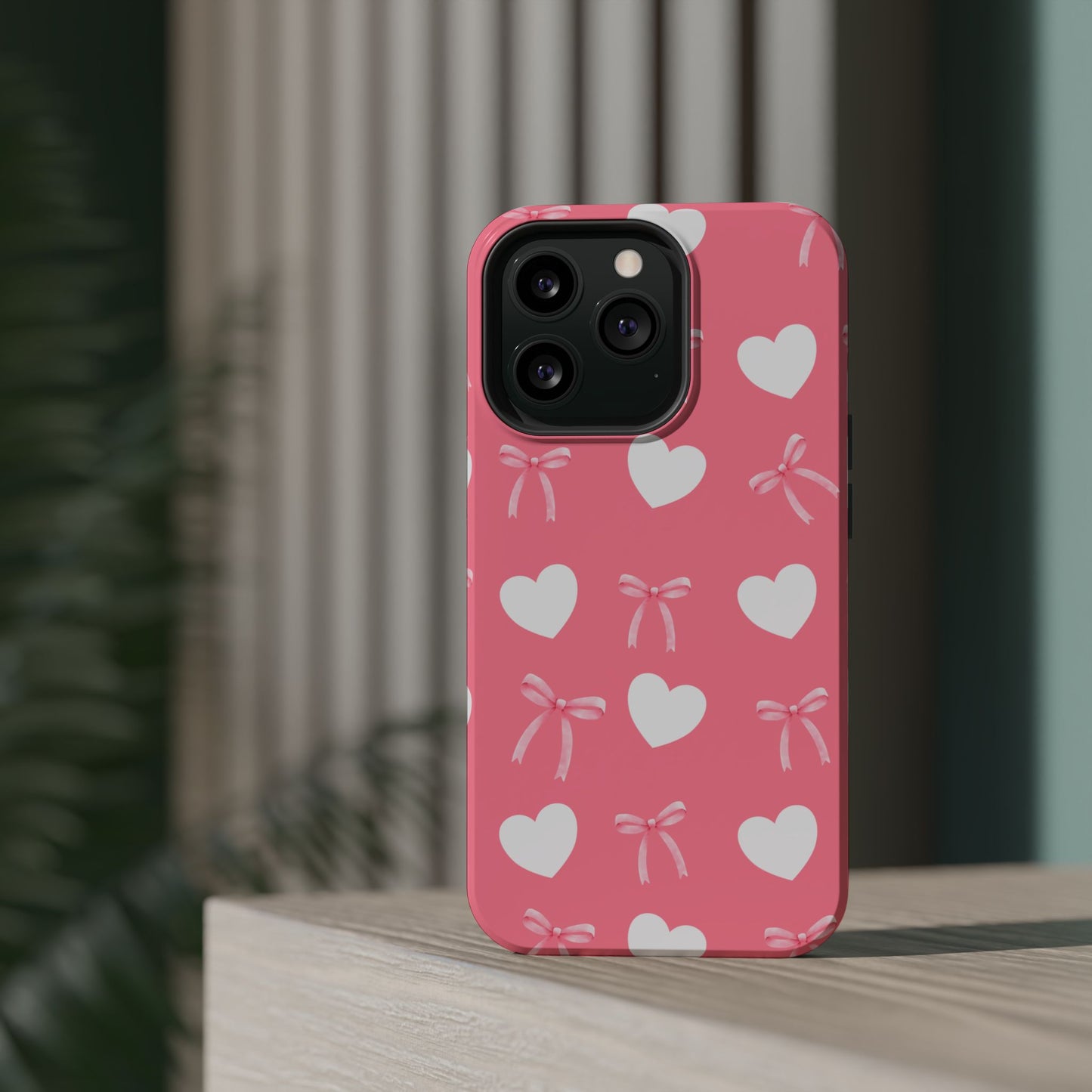 Pink Bow & White Hearts MagSafe iPhone® Case