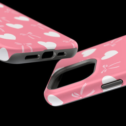 Pink Bow & White Hearts MagSafe iPhone® Case