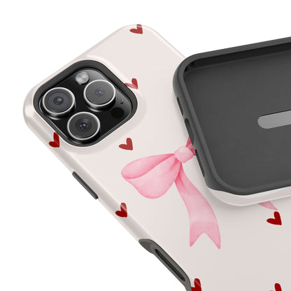 Pink Bow & Red Hearts MagSafe iPhone® Case