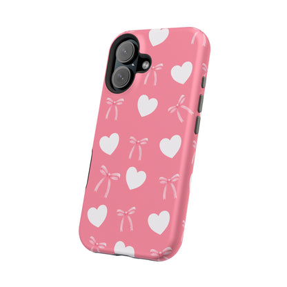 Pink Bow & White Hearts MagSafe iPhone® Case