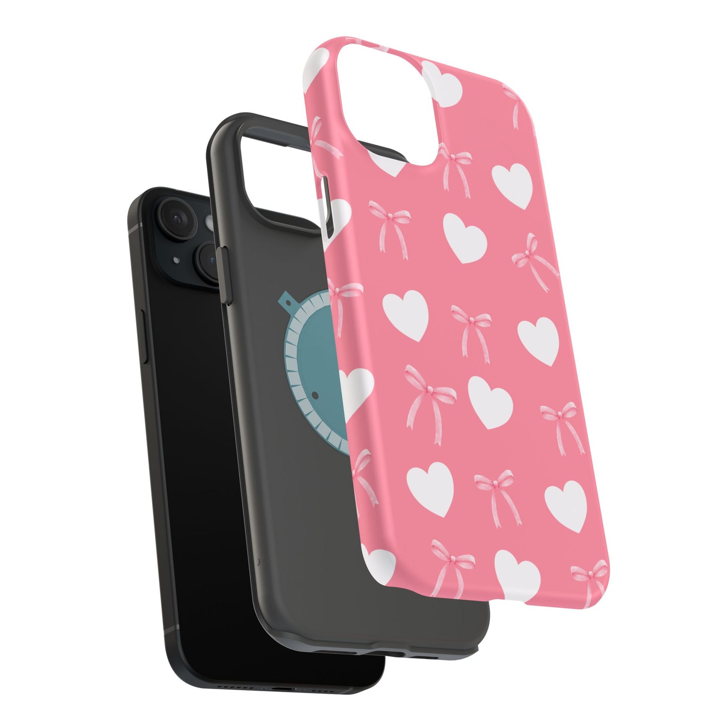 Pink Bow & White Hearts MagSafe iPhone® Case