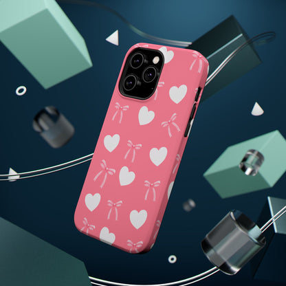 Pink Bow & White Hearts MagSafe iPhone® Case