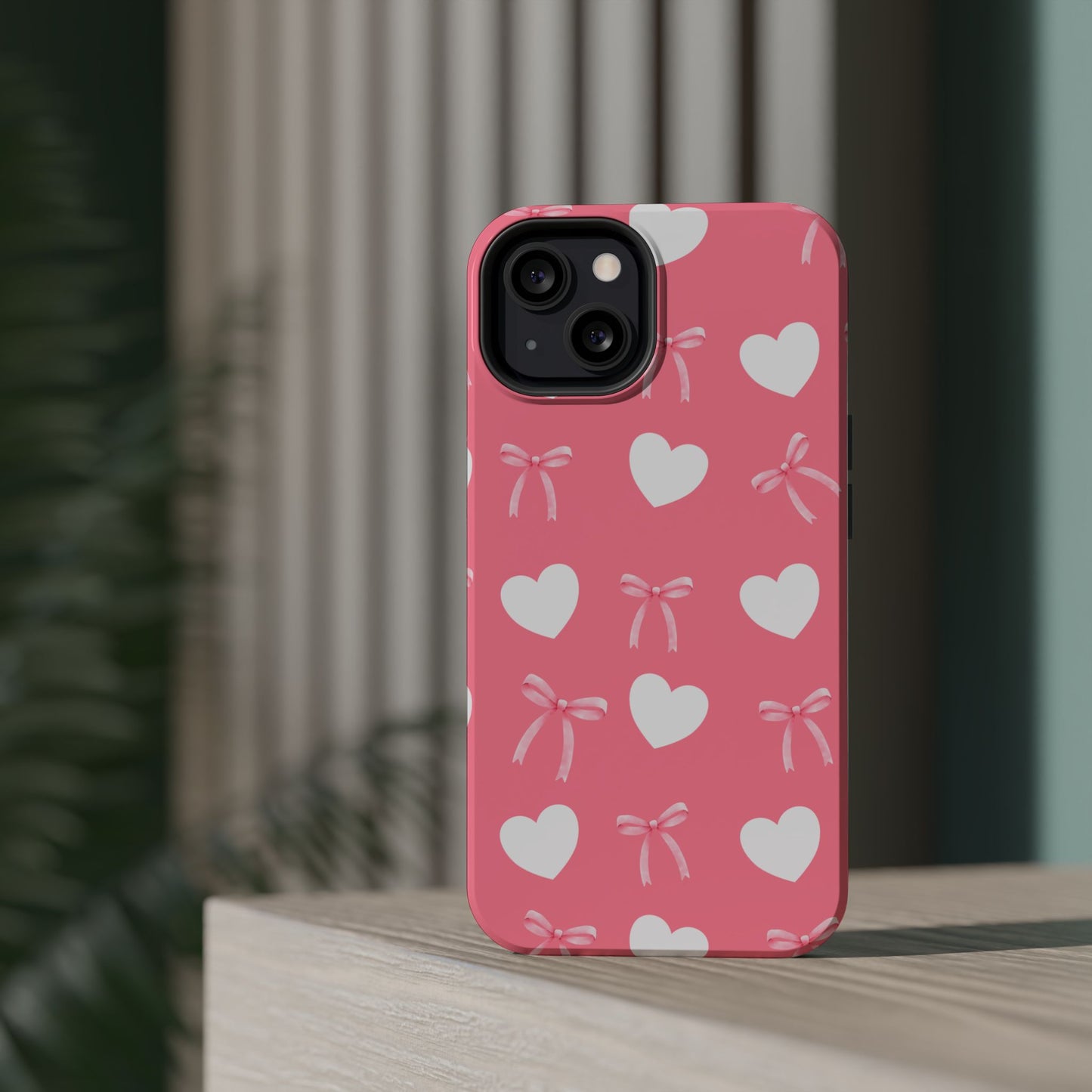 Pink Bow & White Hearts MagSafe iPhone® Case